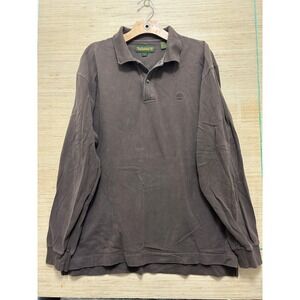 Timberland Mens Long Sleeve Polo Shirt Brown Cotton Embroidered Logo Large L